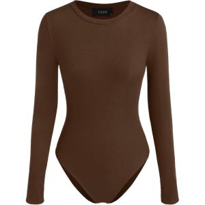 CIDER Women Long Sleeve Crew Neck Slim Fit Bodysuits Going Out Tops 2025 Casual Outfits(Brown)