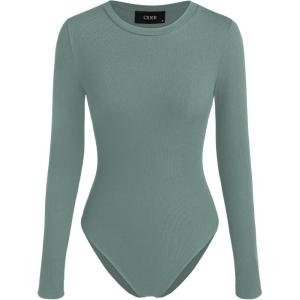 CIDER Women Long Sleeve Crew Neck Slim Fit Bodysuits Going Out Tops 2025 Casual Outfits(Green)