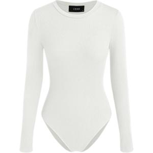 CIDER Women Long Sleeve Crew Neck Slim Fit Bodysuits Going Out Tops 2025 Casual Outfits(White)