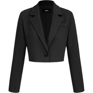 CIDER Womens Blazer Cropped Business Casual Open Front Long Sleeve Suit Work Office Blazer Jacket(Black)