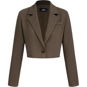 CIDER Womens Blazer Cropped Business Casual Open Front Long Sleeve Suit Work Office Blazer Jacket(Brown)