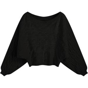 CIDER Women’s Boat Neck Dolman Sleeve Knit Sweater Fall Trendy Sweater Pullover Tops Jumper(Black)