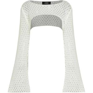 CIDER Women’s Crochet Shrug Mesh Crop Tops Hollow Out Long Sleeve Crochet Bolero Sweater Beach Cover Ups Y2K Tops(White)