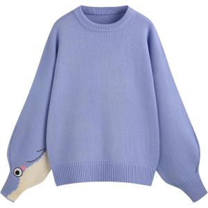 CIDER Women’s Goose Graphic Sweater Cute Knit Chunky Cropped Sweater Pullover Tops(Baby Blue Plus Size)