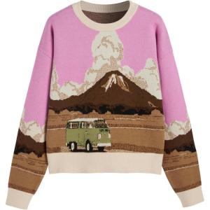 CIDER Women’s Graphic Sweaters Crew Neck Long Sleeve Cute Patterned Pullover Preppy Sweater Tops(Pink)