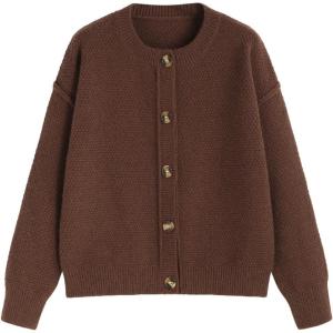 CIDER Women’s Knit Cardigan Button Down Crew Neck Long Sleeve Open Front Thick Outerwear Winter Outfit(Coffee)