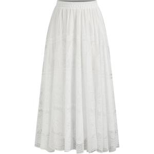 CIDER Women’s Long Maxi Lace Skirt Floral Lace Mesh Trendy Skirts(White)