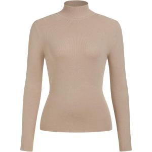 CIDER Women’s Mock Turtleneck Tops Long Sleeve High Neck Knit Solid T Shirts Sweaters(Khaki)