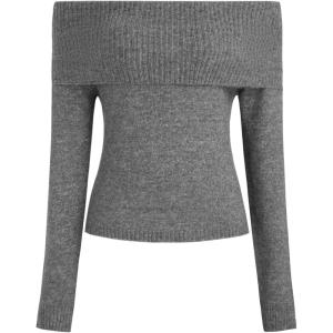 CIDER Women’s Off Shoulder Knitted Long Sleeve Tops Fall Pullover Sweater(Grey)