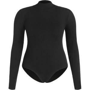 CIDER Women’s Plus Size Mock Turtleneck Long Sleeve Bodysuits Fitted Basic Top(Black)