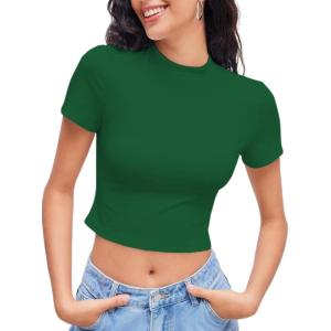 CIDER Womens Short Sleeve Shirts Summer Crop Tops Crewneck T Shirt Basic Baby Tees Going Out Tops Slim Fit Y2K Clothes(Green)