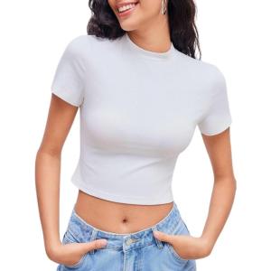 CIDER Womens Short Sleeve Shirts Summer Crop Tops Crewneck T Shirt Basic Baby Tees Going Out Tops Slim Fit Y2K Clothes(White)
