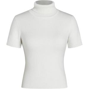 CIDER Women’s Short Sleeve Turtleneck Tops Cute Knit Slim Fit Sweater Blouses Basic Tee(White)