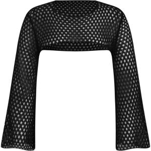 CIDER Women’s Shrugs Mesh Crop Tops Bolero Hollow Out Long Sleeve Crochet Sweater Bolero(Plus Black)