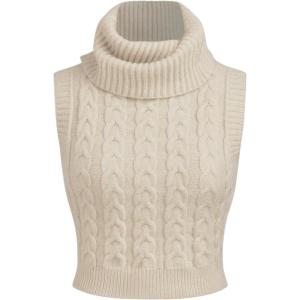 CIDER Women’s Sleeveless Sweater Tops Turtle Necks Cable Knit Croped Vest Tank Top(Ivory)