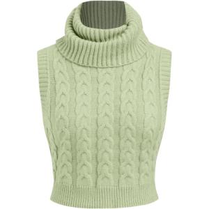 CIDER Women’s Sleeveless Sweater Tops Turtle Necks Cable Knit Croped Vest Tank Top(Pale Green)