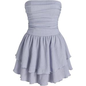 CIDER Women’s Summer Cocktail Dress – Tube Ruched Ruffle Mini Dress(Sky Blue)
