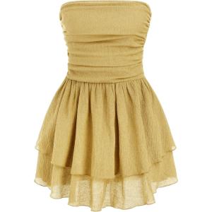 CIDER Women’s Summer Cocktail Dress – Tube Ruched Ruffle Mini Dress(Yellow)