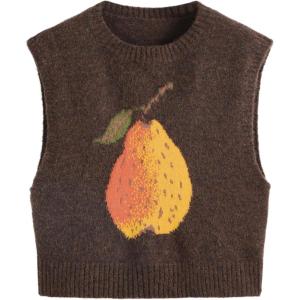CIDER Women’s Sweater Vest Knit Sleeveless Pear Cute Graphic Sweater Vest Tank Top Fall Outfits(Brown)