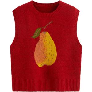CIDER Women’s Sweater Vest Knit Sleeveless Pear Cute Graphic Sweater Vest Tank Top Fall Outfits(Red)
