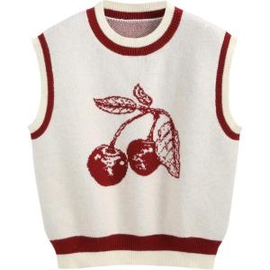 CIDER Women’s Sweater Vest Knit Sleeveless Pear Cute Graphic Sweater Vest Tank Top Fall Outfits(White & Wine)