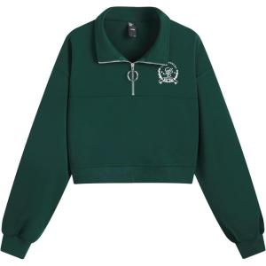 CIDER Womens Sweatshirt Half Zip Pullover Cropped Long Sleeve Graphic Zip Up Casual Fall Winter Outfits(Dark Green)
