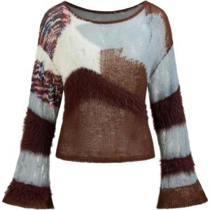 CIDER Women‘s Wool Color Block Sweater Knitted Boat Neck Bell Sleeve Pullover Sweatshirt Tops(Multicolor)