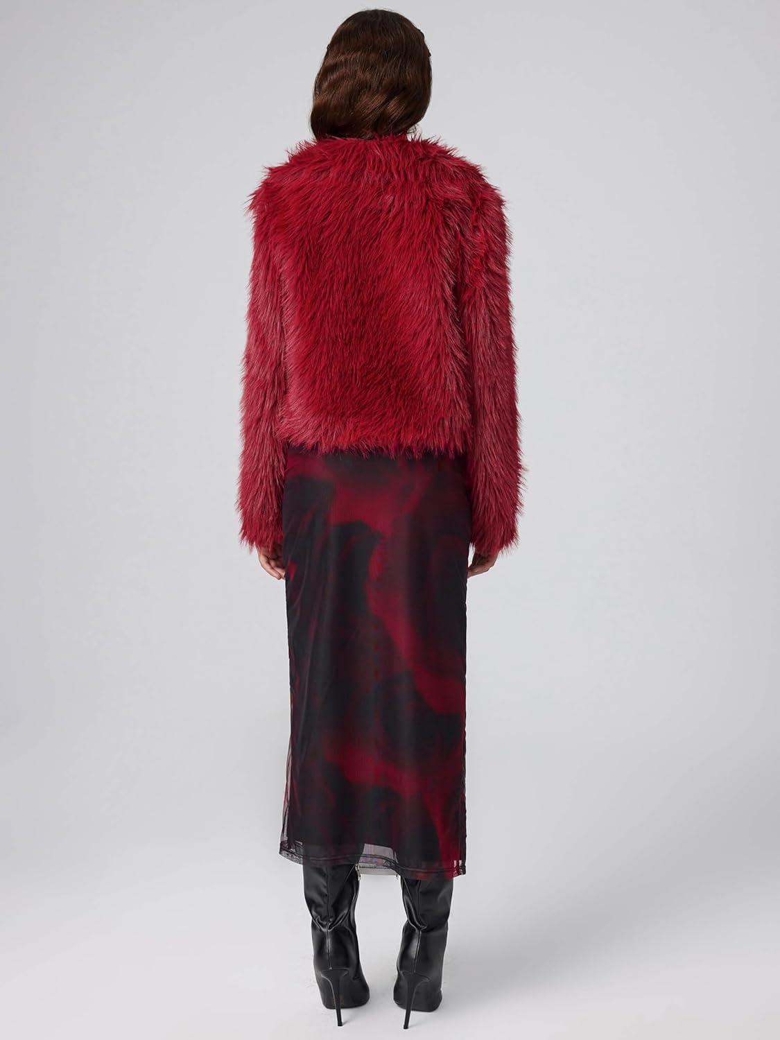 imageCIDER Faux Fur Collar Solid JacketWine