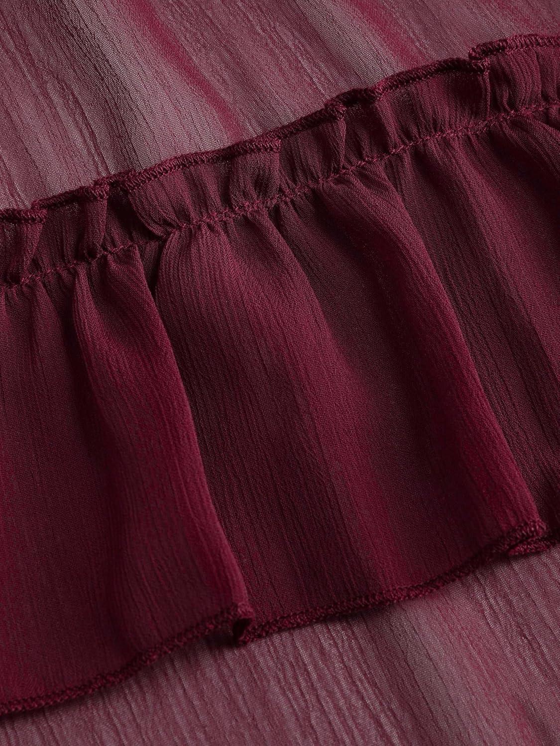 imageCIDER Ruffle Sheer High Waist Maxi SkirtCarmine