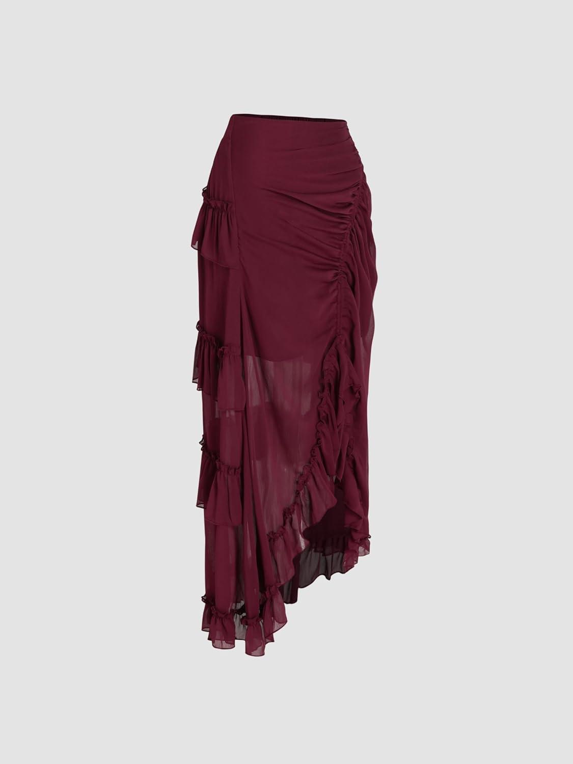 imageCIDER Ruffle Sheer High Waist Maxi SkirtCarmine
