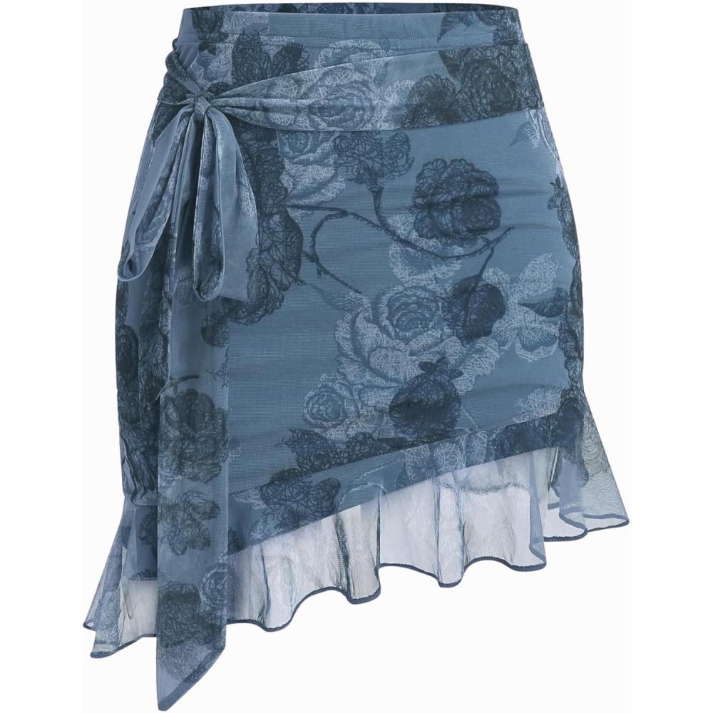imageCIDER Chiffon High Waist Floral Knotted Mini SkirtSky Blue