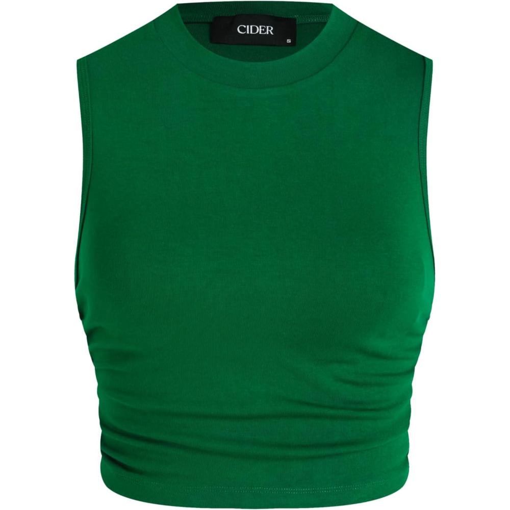 imageCIDER Crop Tops for Women Mimi Cuttrell Basic Sleeveless Ruched Going Out Summer Casual Ribbed Tank TopEmerald Green