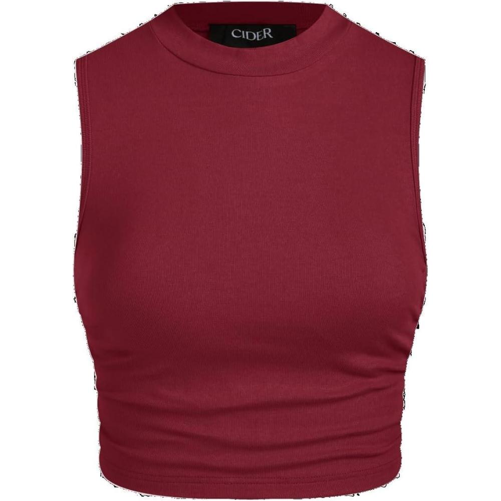 imageCIDER Crop Tops for Women Mimi Cuttrell Basic Sleeveless Ruched Going Out Summer Casual Ribbed Tank TopWine