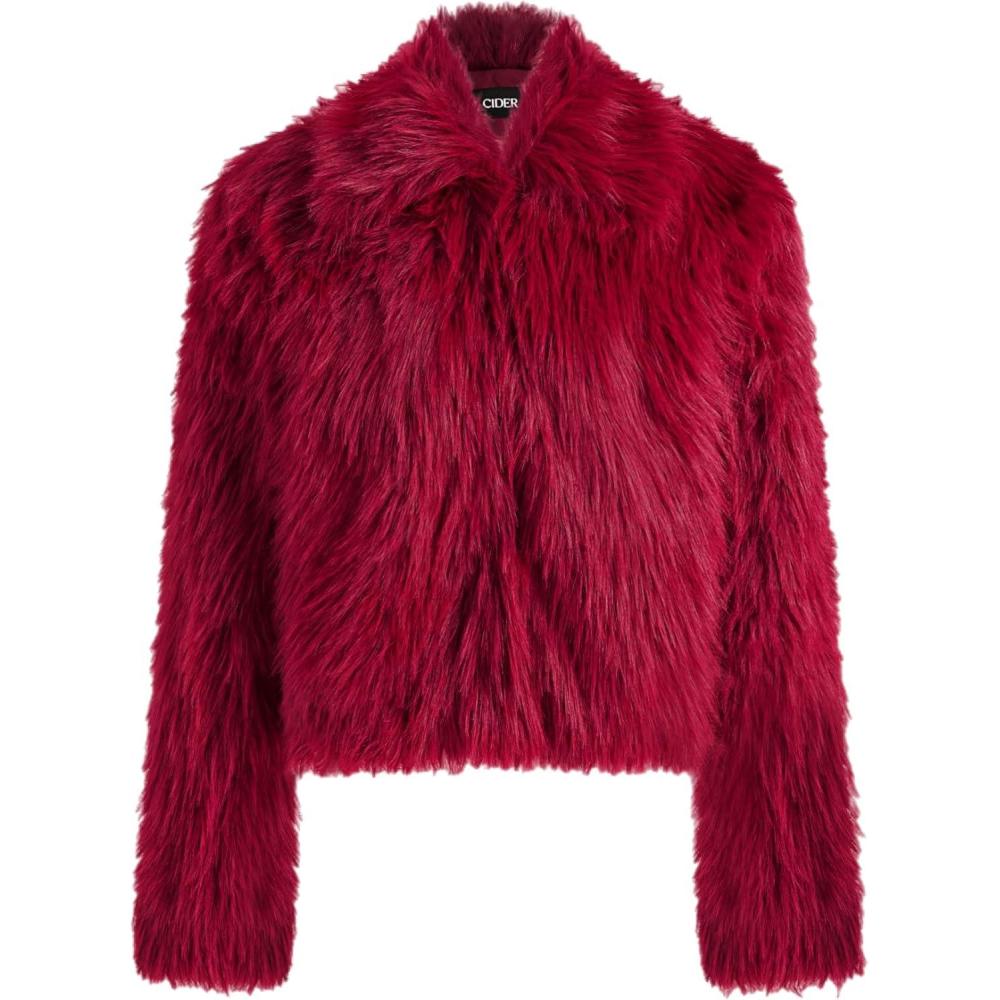 imageCIDER Faux Fur Collar Solid JacketWine