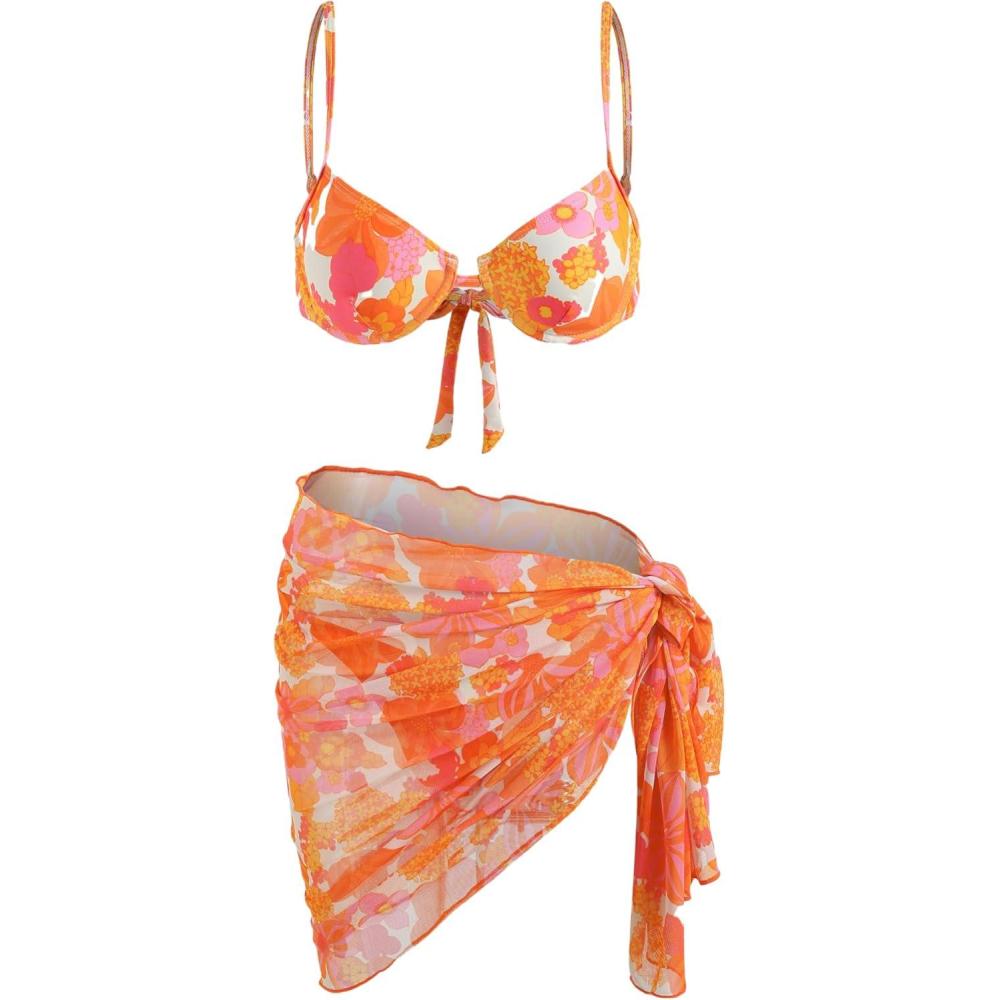 imageCIDER Floral Print Underwire Bikini with SarongMulticolor