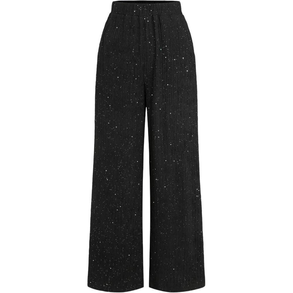 imageCIDER Glitter Pants for Women Wide Leg High Waist Sequin Pants Party Sparkle Night Out PantsBlack