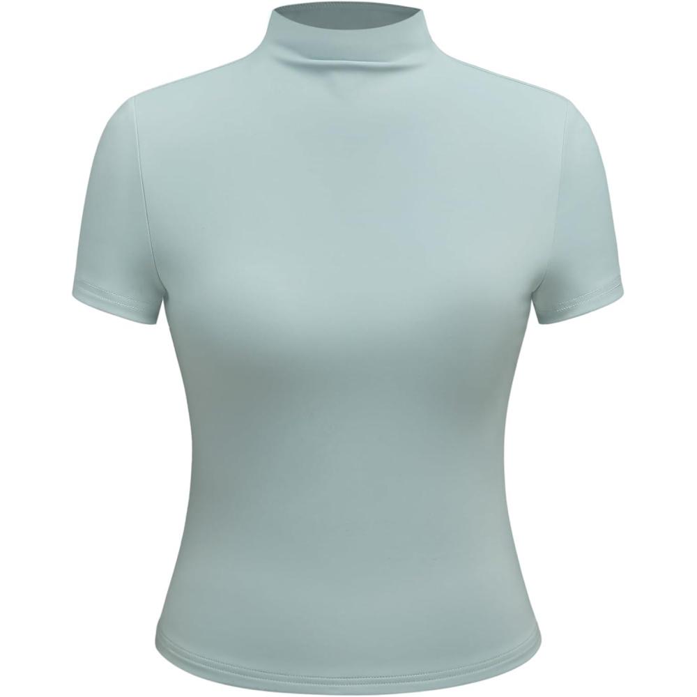 imageCIDER High Stretch Double Layered Turtle Neck Solid Short Sleeve TopBaby Blue