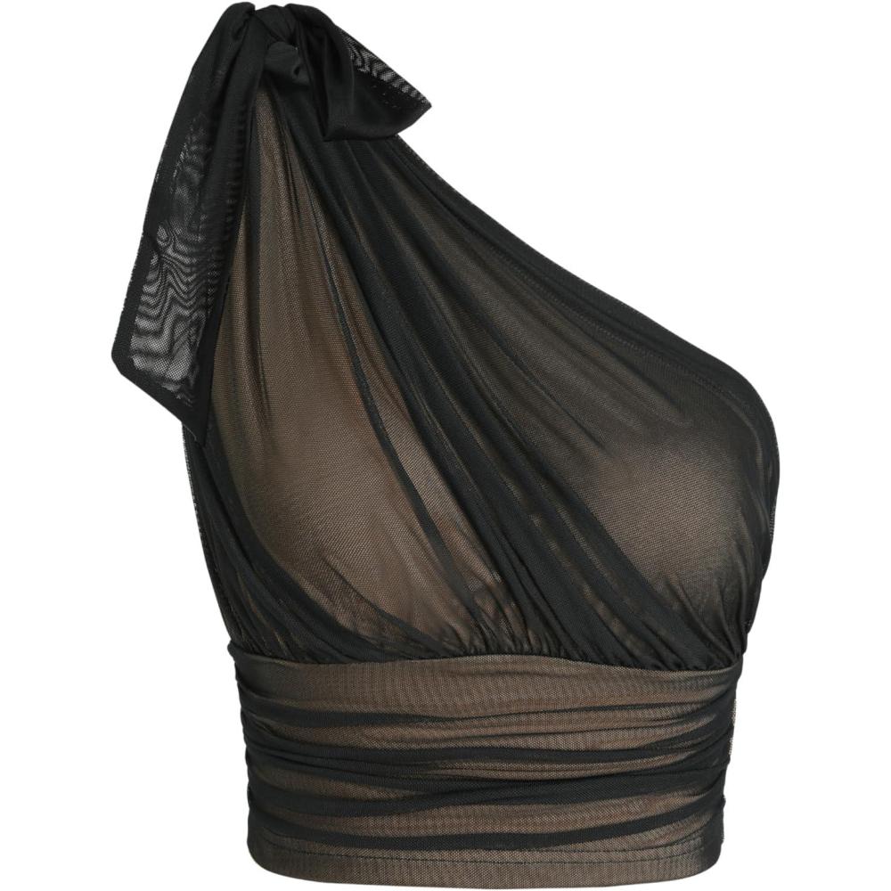 imageCIDER Mesh Asymmetrical Neck Crop TopBlack