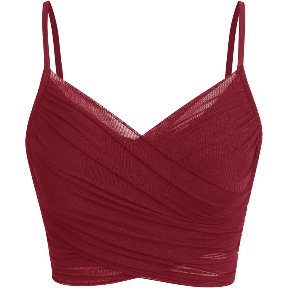 imageCIDER Mesh VNeck Ruched Crop TopRed