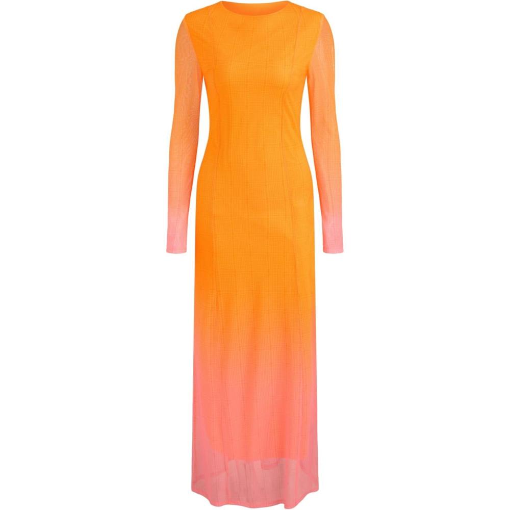 imageCIDER Miami Sunset Vacation Mesh Round Neck Gradient Maxi DressOrange