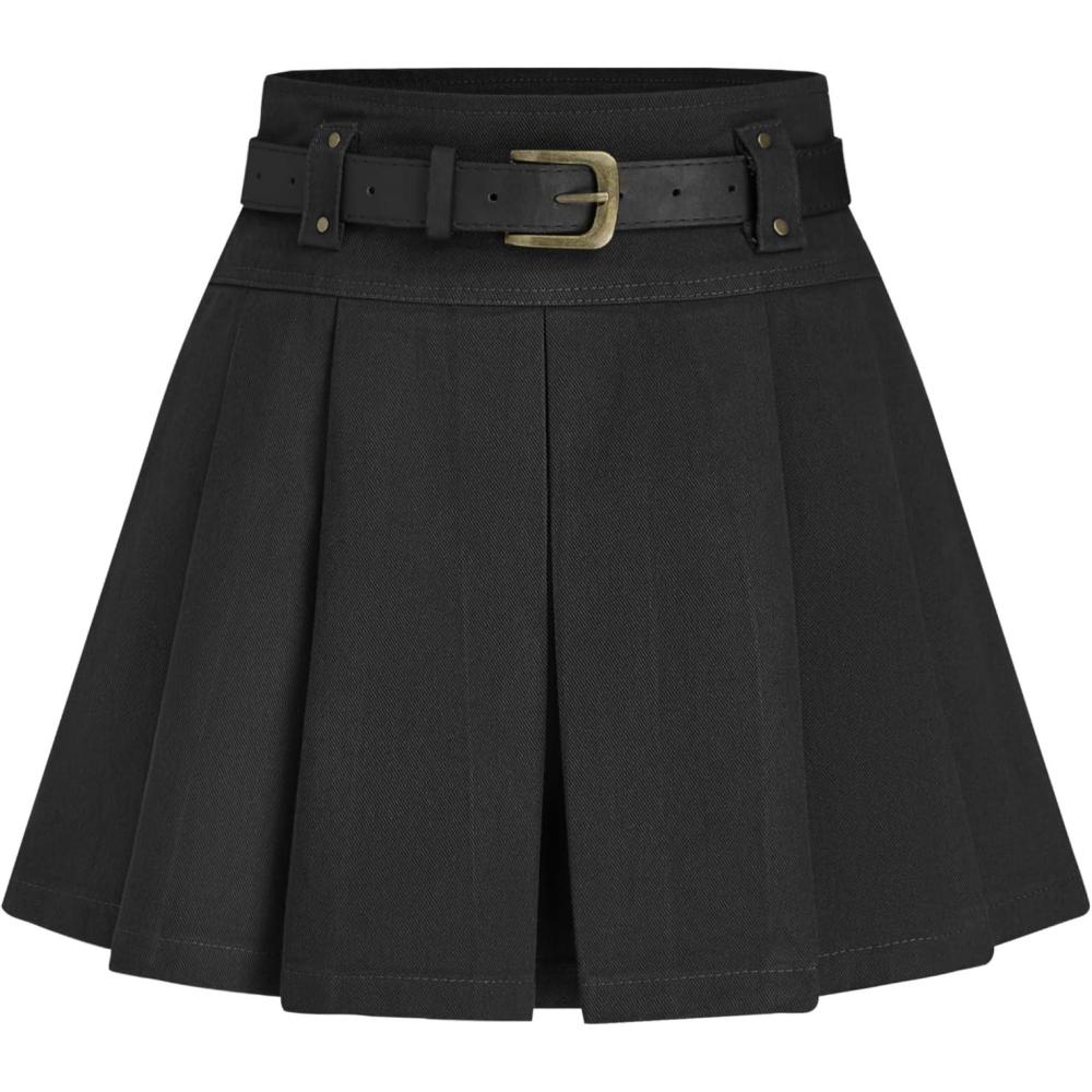 imageCIDER Mid Waist Solid Pleated Skort with BeltBlack