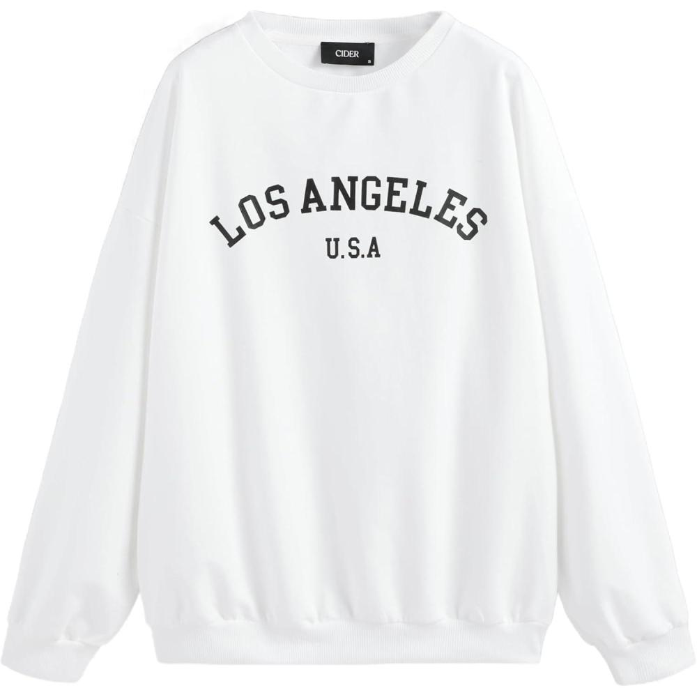 imageCIDER Oversized Hoodies for Women Graphic Crewneck Long Sleeve Casual TrendyWhite