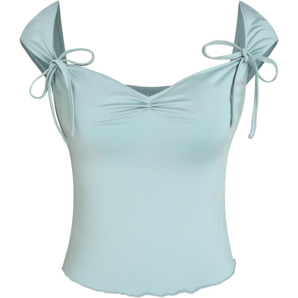 imageCIDER Ruched Lettuce Trim Bowknot Crop Cami TopBaby Blue