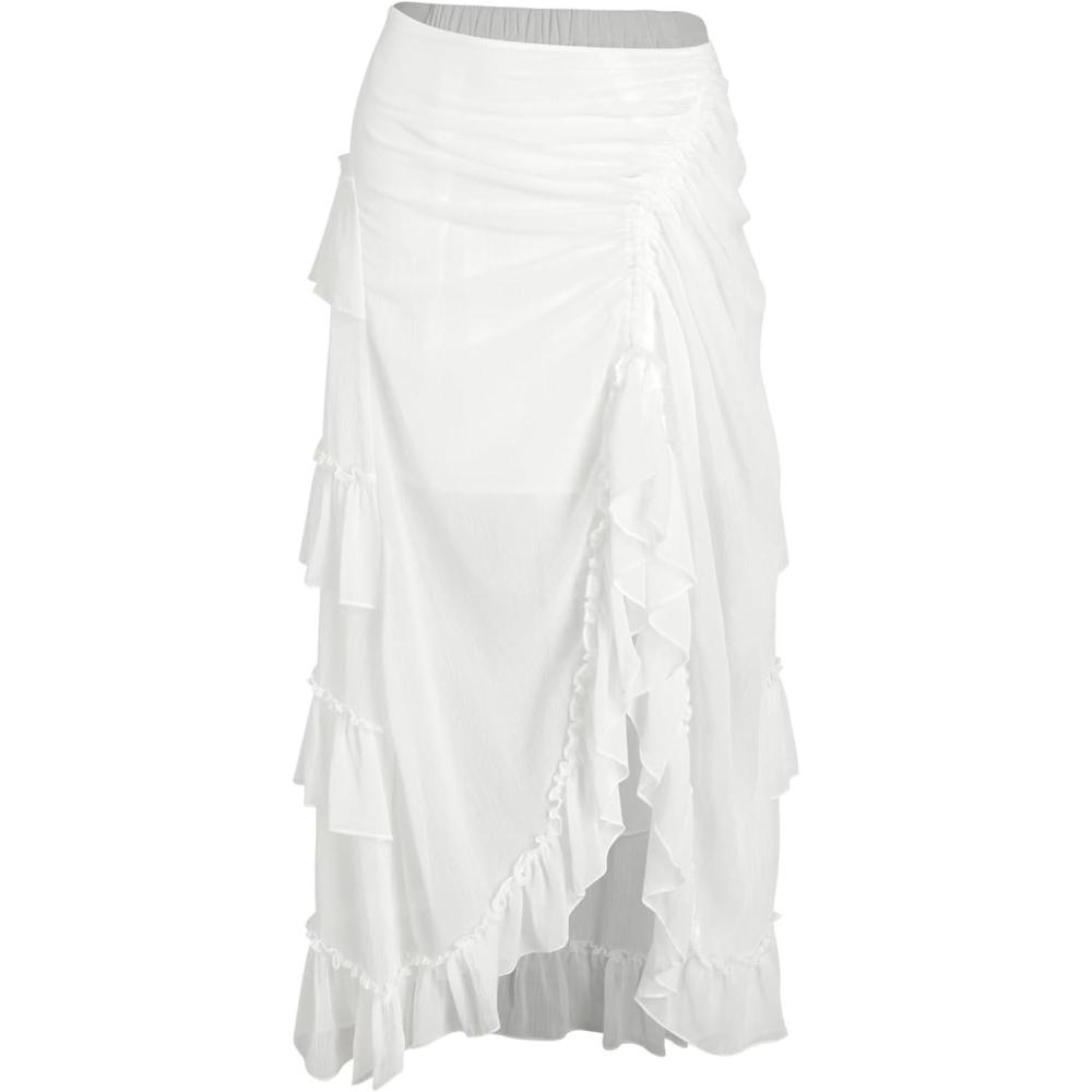 imageCIDER Ruffle Sheer High Waist Maxi SkirtWhite