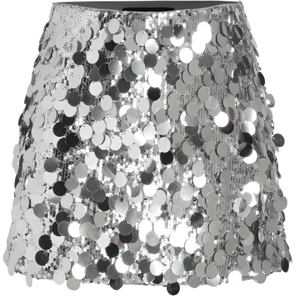 imageCIDER Sequin Mid Waist Sparkle Skirt Party Club Night Out Mini Skirt for WomenSilver