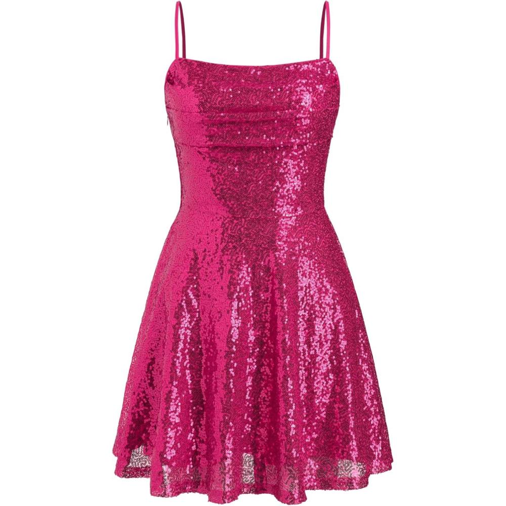 imageCIDER Sequin Square Neck Mini DressRose Red