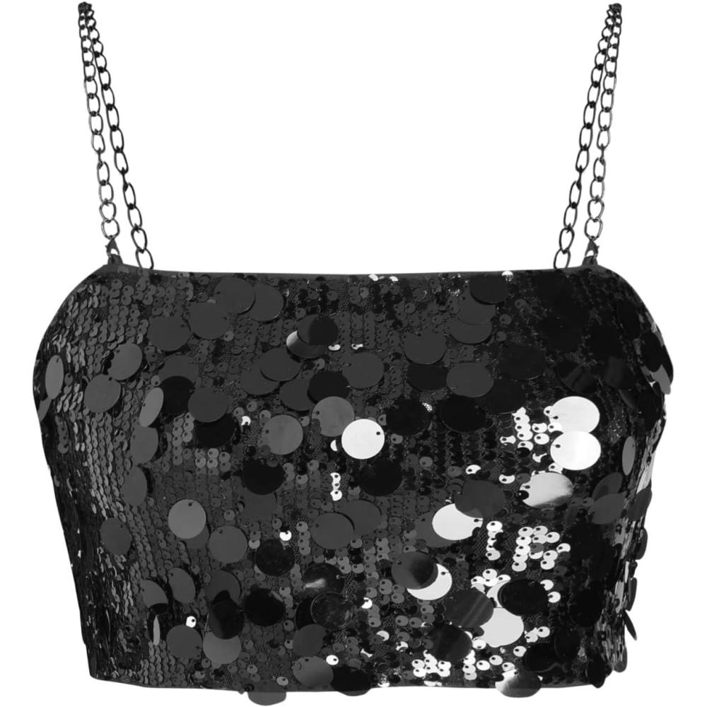 imageCIDER Sequin Zipper Up Crop Cami TopBlack
