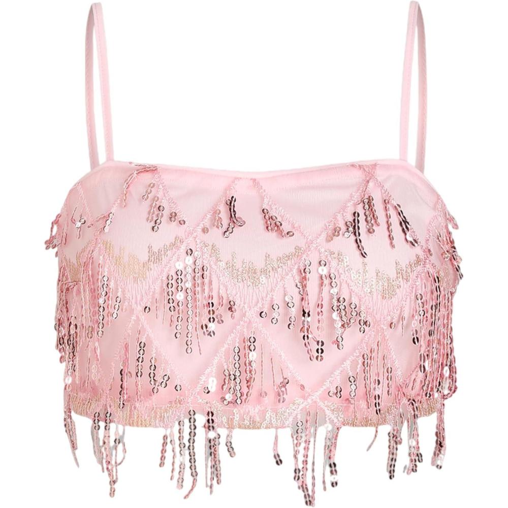 imageCIDER Sequins Tassel Crop Cami TopPink