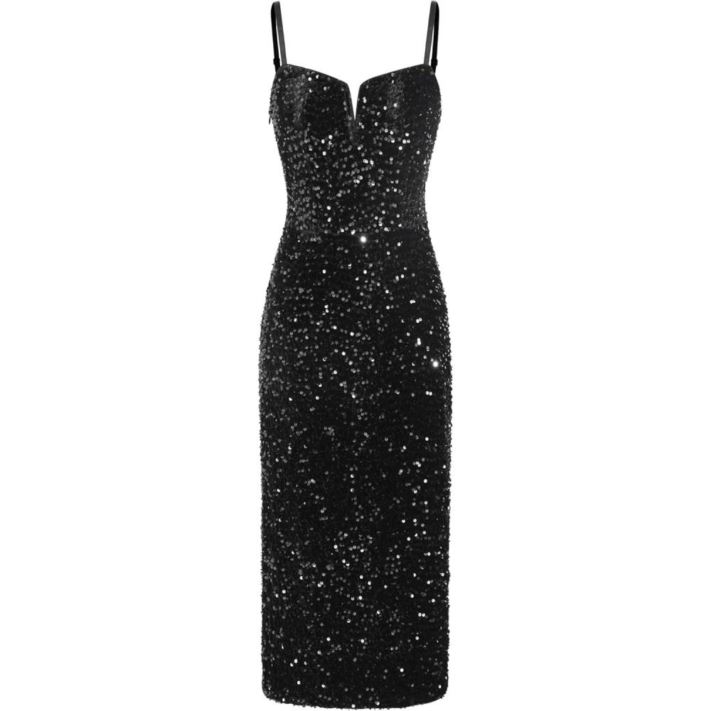 imageCIDER Sequins VNeck Midi DressBlack
