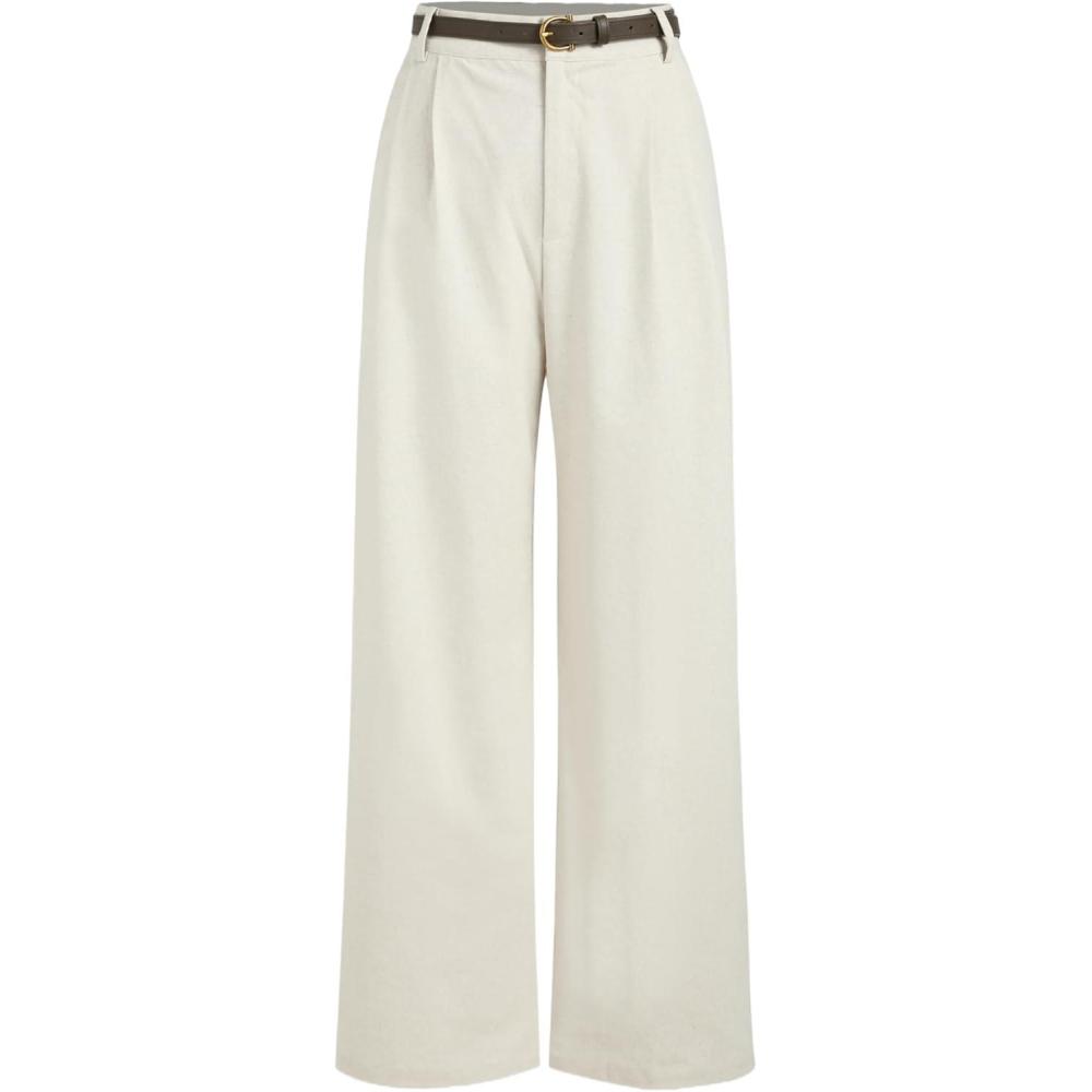 imageCIDER Solid Linen Blend Belted Wide Leg PantsBeige